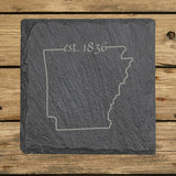 Arkansas Slate Coaster Set – Engraved Natural Stone (Set of 4)