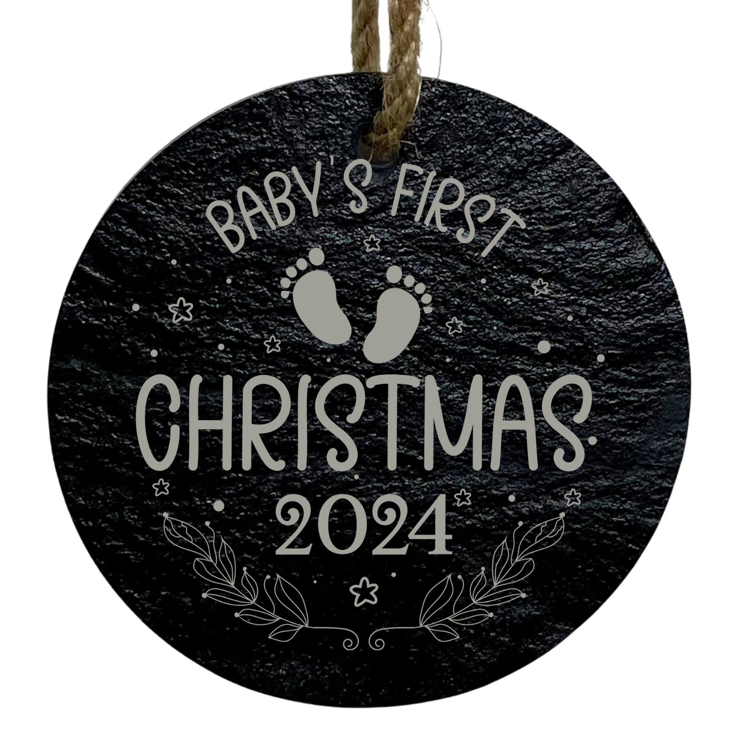 Baby’s First Christmas 2024 3” Round Slate Ornament - Keepsake Decor