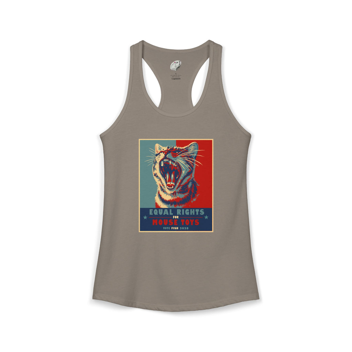 Vote Fish 2028 Racerback Tank — "Equal Rights for Mouse Toys" Purrmaid Funny Campaign