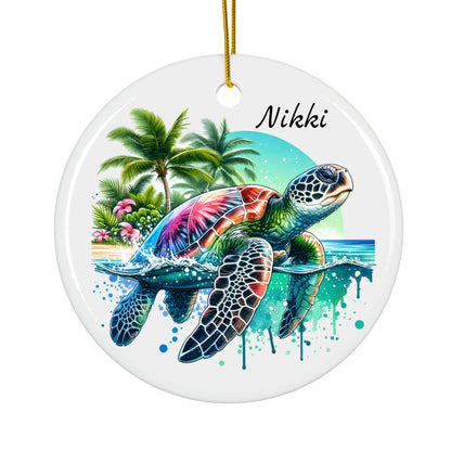 Personalized Sea Turtle Christmas Ornament – Custom Ceramic Holiday Decor