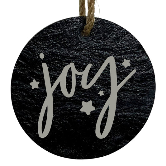 Joy 3” Round Slate Ornament - Elegant Holiday Tree Decoration