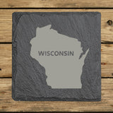 Wisconsin Slate Coaster Set – Engraved Natural Stone (Set of 4)