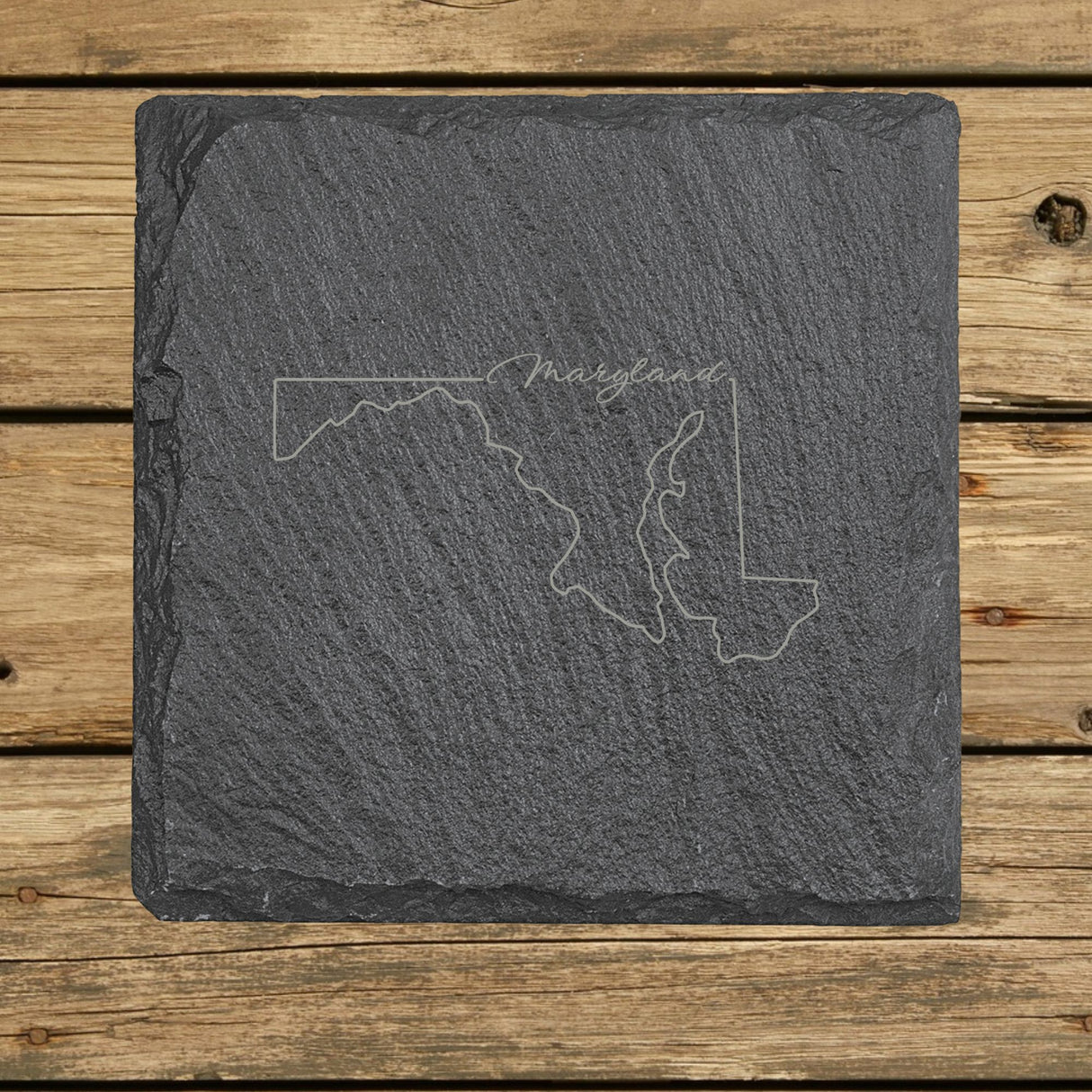Maryland Slate Coaster Set – Engraved Natural Stone (Set of 4)