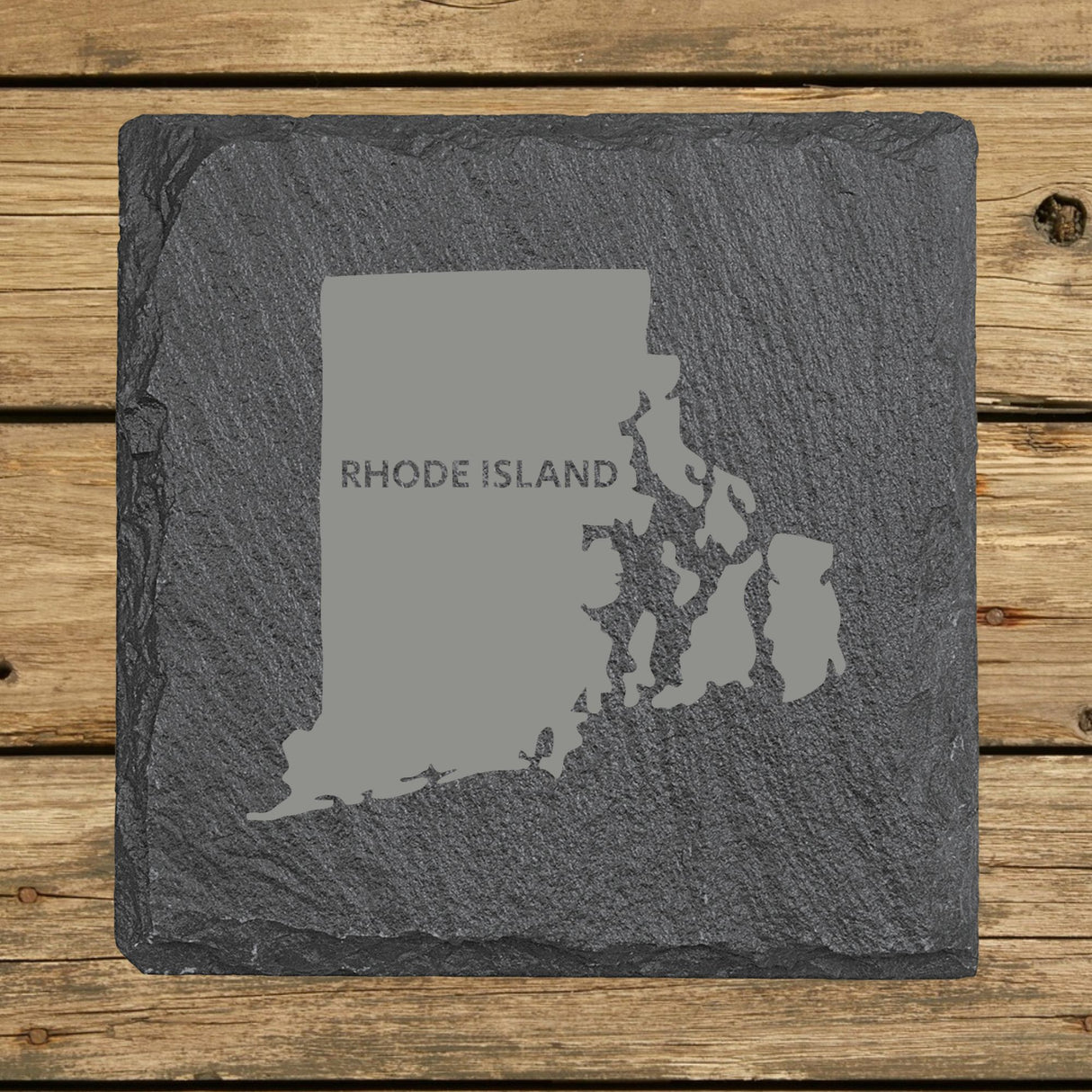Rhode Island Slate Coaster Set – Engraved Natural Stone (Set of 4)