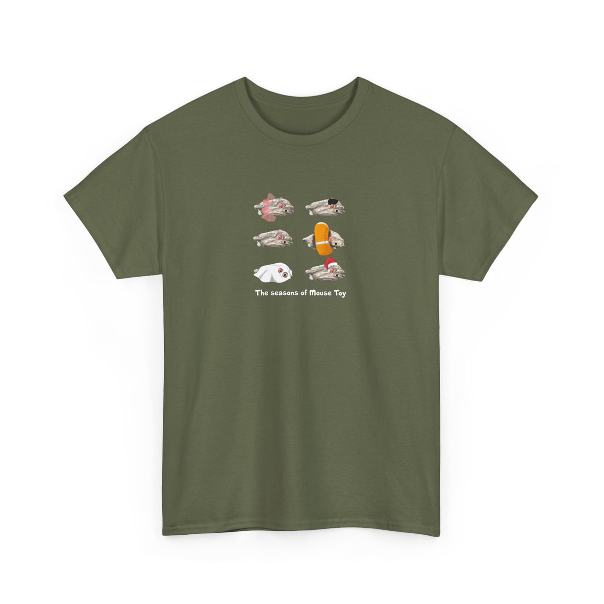 Seasons of Mouse Toy Unisex Tee - Santa Hat, Yamaka, Halloween Ghost, Ballet Tutu, Life Vest - Hand Drawn by Nina