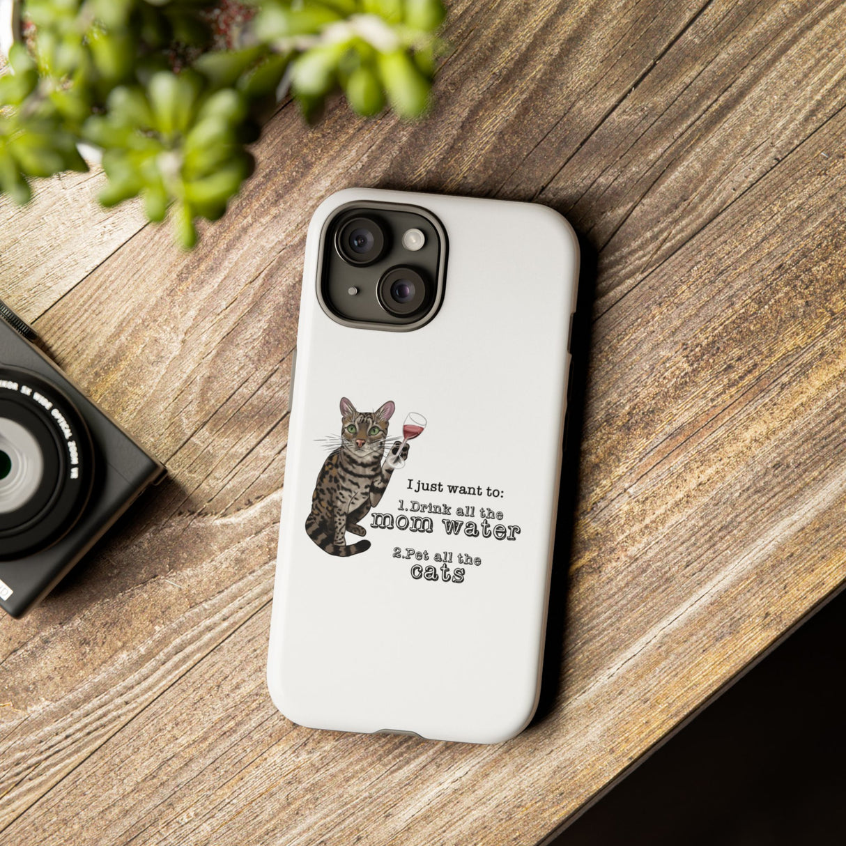Flounder the Talking Cat Wine Glass Phone Case – "II just want to drink all the mom water"