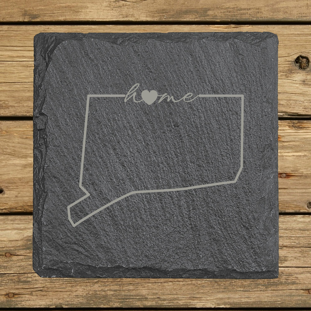 Connecticut Slate Coaster Set – Engraved Natural Stone (Set of 4)