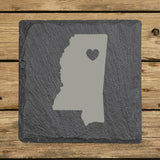 Mississippi Slate Coaster Set – Engraved Natural Stone (Set of 4)
