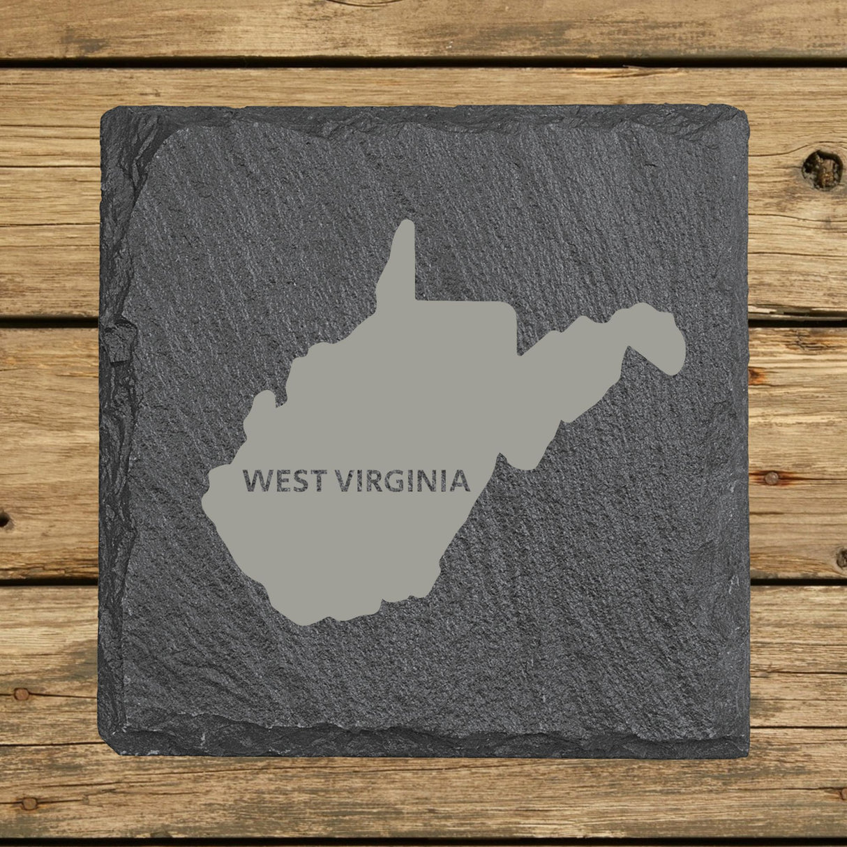 West Virginia Slate Coaster Set – Engraved Natural Stone (Set of 4)