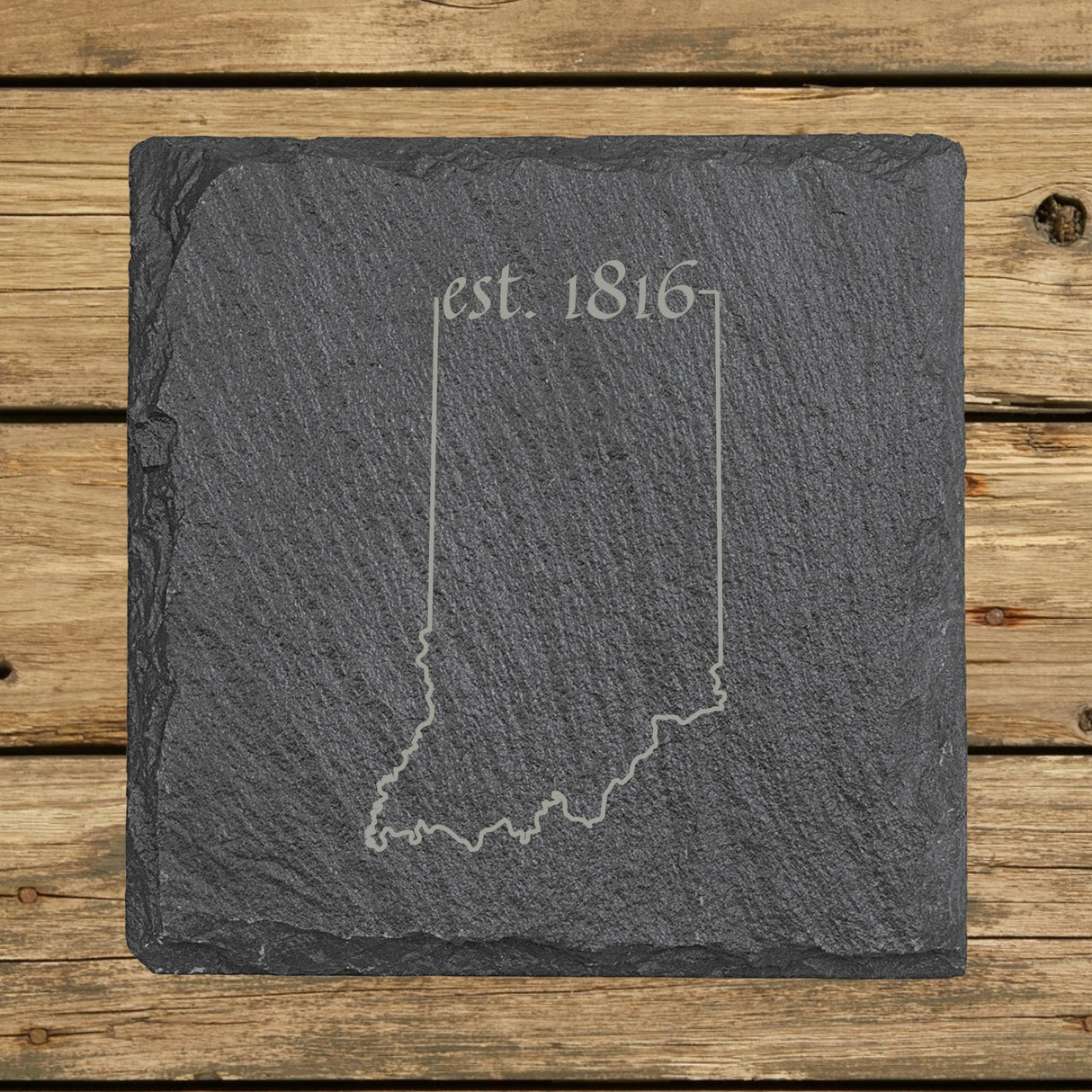 Indiana Slate Coaster Set – Engraved Natural Stone (Set of 4)