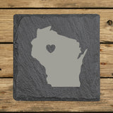 Wisconsin Slate Coaster Set – Engraved Natural Stone (Set of 4)