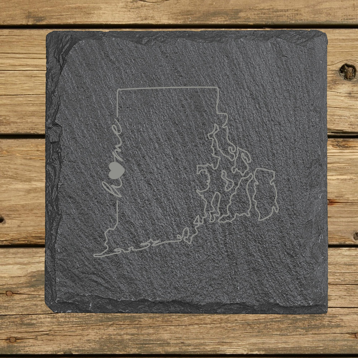 Rhode Island Slate Coaster Set – Engraved Natural Stone (Set of 4)