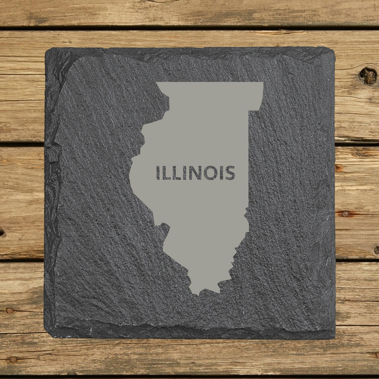 Illinois Slate Coaster Set – Engraved Natural Stone (Set of 4)