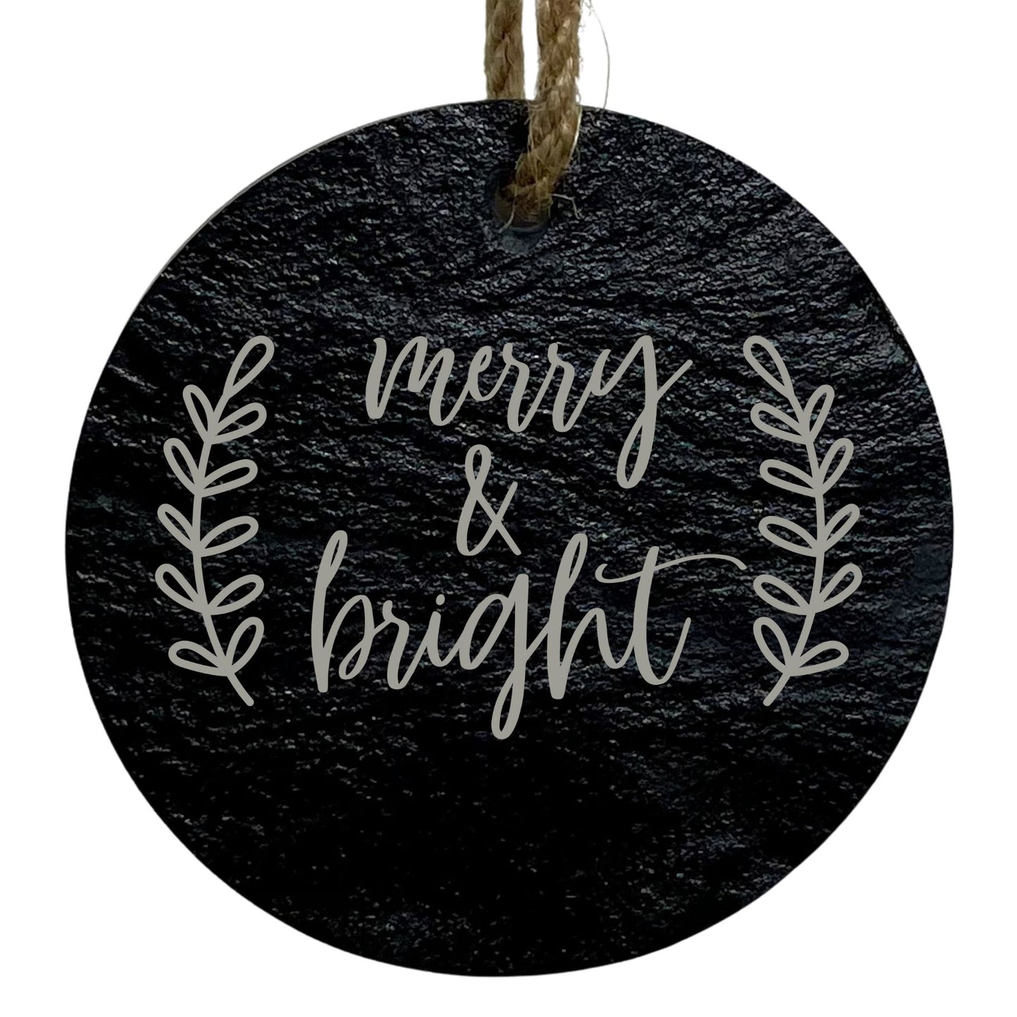 Merry & Bright 3” Round Slate Ornament - Festive Holiday Tree Decor