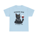 Black Cat Drinking Wine & Feline Fine Cotton Tee