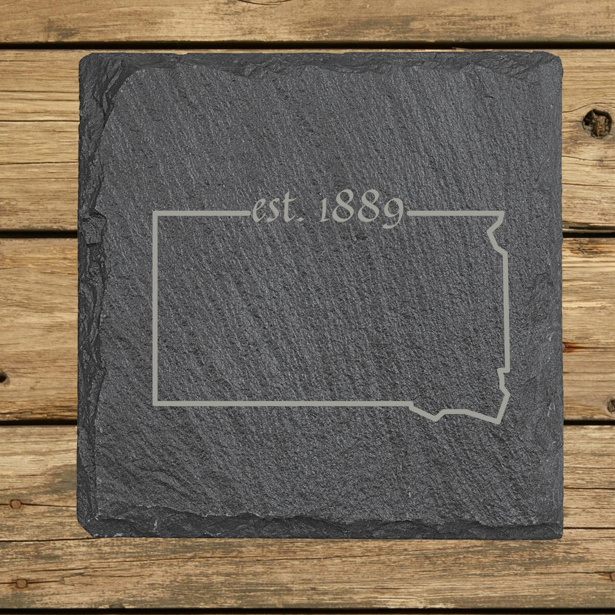 South Dakota Slate Coaster Set – Engraved Natural Stone (Set of 4)