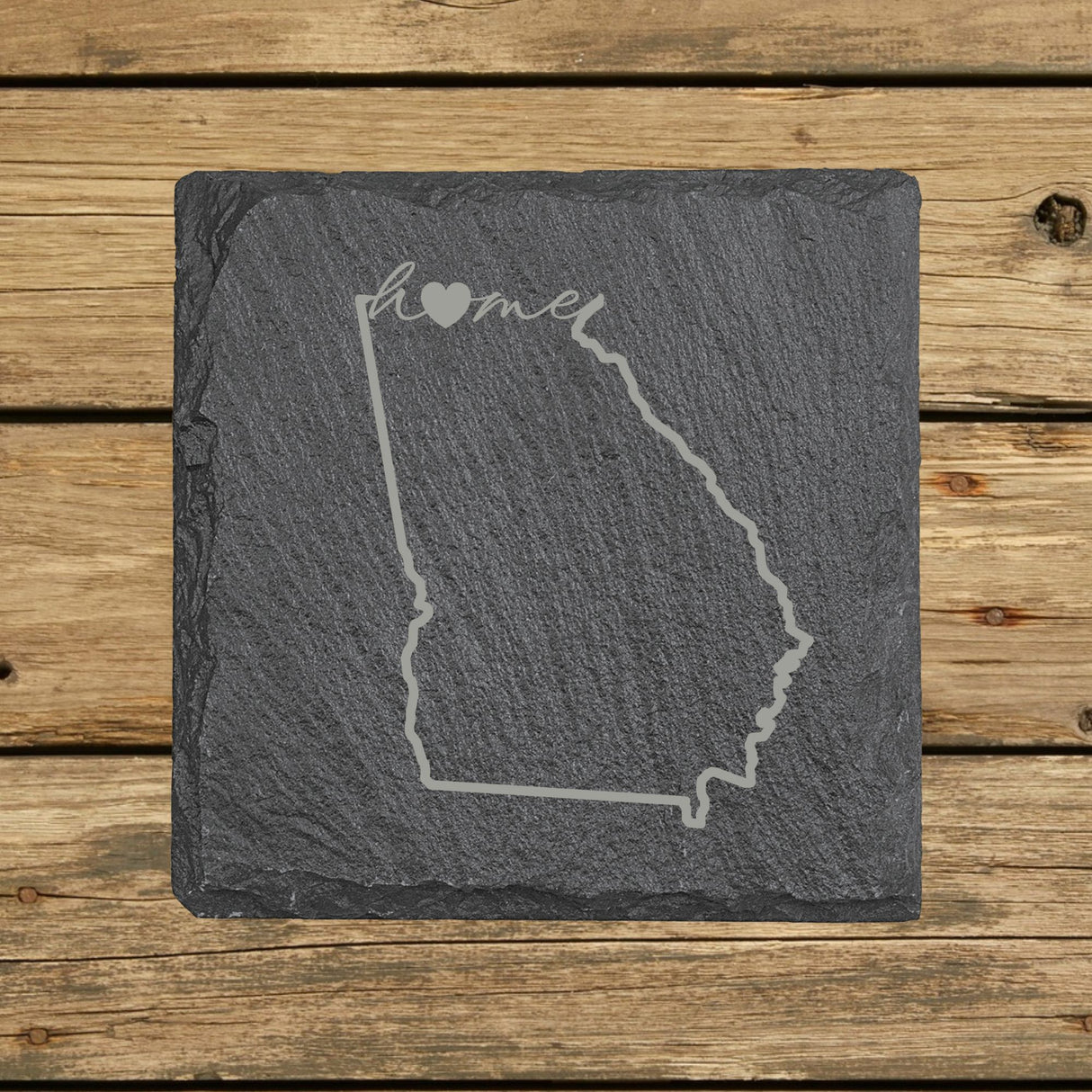 Georgia Slate Coaster Set – Engraved Natural Stone (Set of 4)