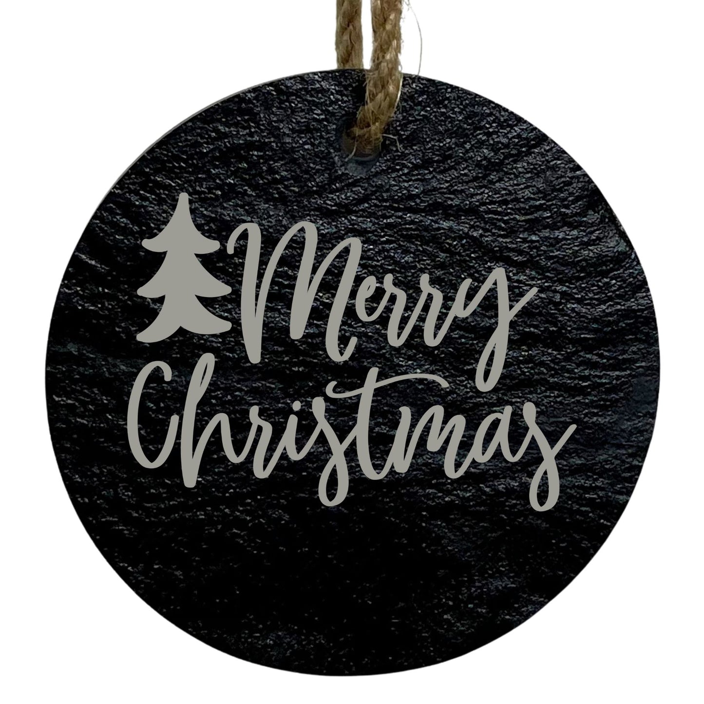 Merry Christmas 3” Round Slate Ornament - Classic Holiday Tree Decor