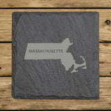 Massachusetts Slate Coaster Set – Engraved Natural Stone (Set of 4)