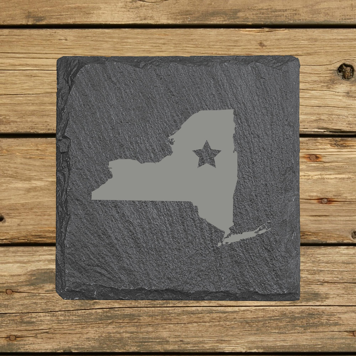 New York Slate Coaster Set – Engraved Natural Stone (Set of 4)