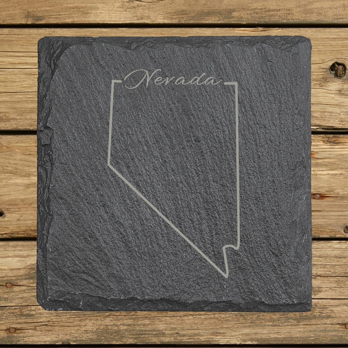 Nevada Slate Coaster Set – Engraved Natural Stone (Set of 4)