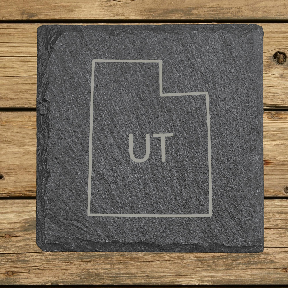 Utah Slate Coaster Set – Engraved Natural Stone (Set of 4)