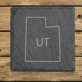 Utah Slate Coaster Set – Engraved Natural Stone (Set of 4)