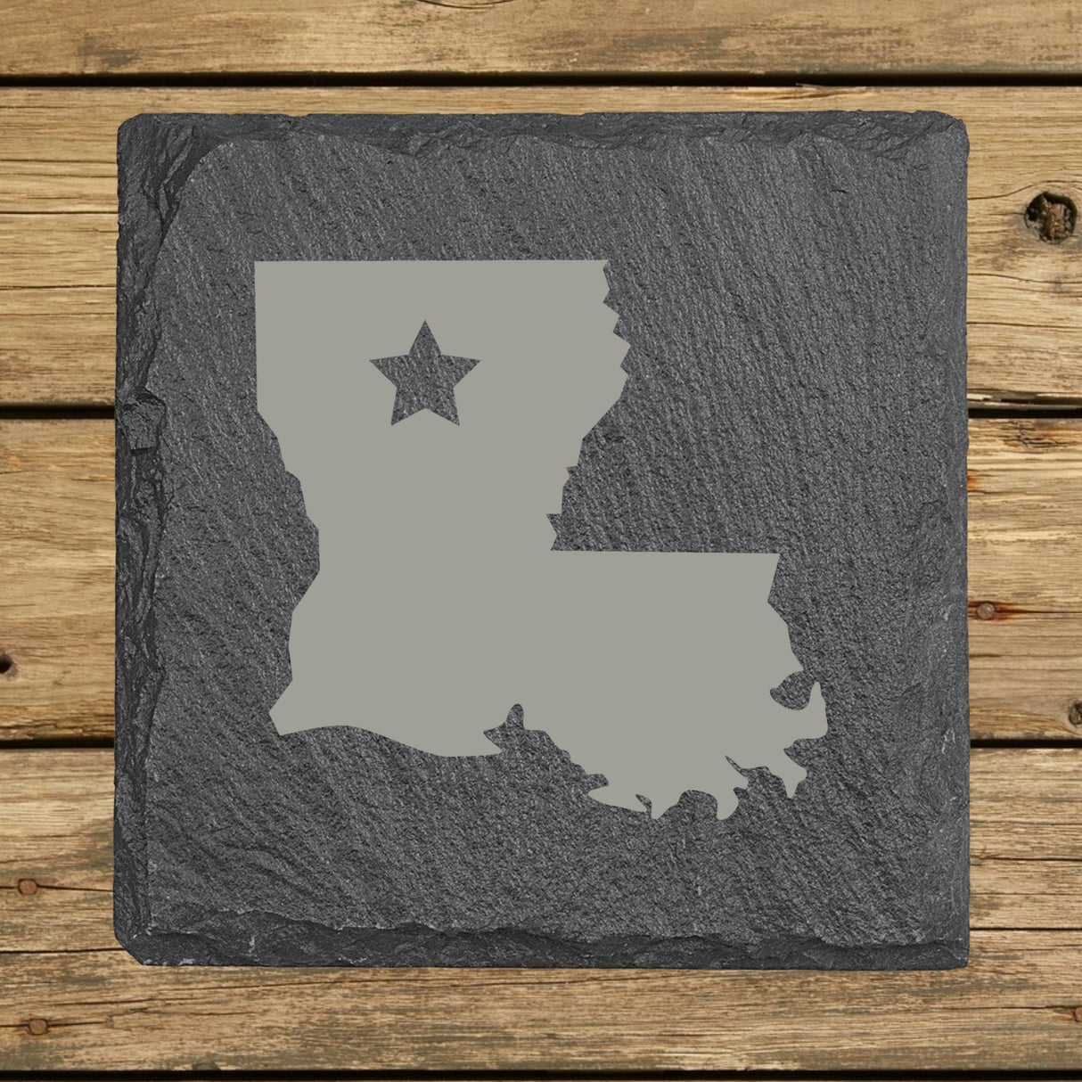 Louisiana Slate Coaster Set – Engraved Natural Stone (Set of 4)