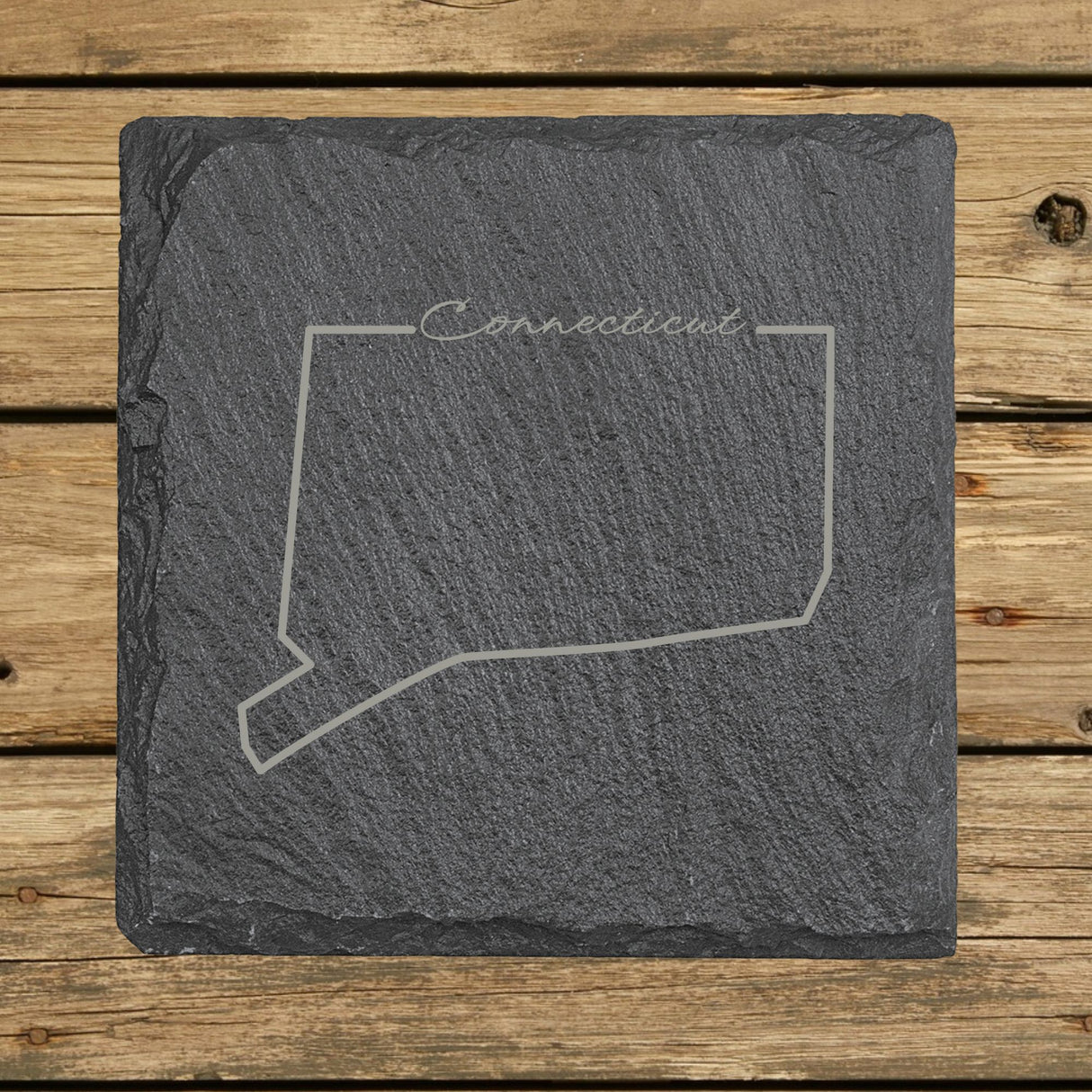 Connecticut Slate Coaster Set – Engraved Natural Stone (Set of 4)