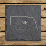Nebraska Slate Coaster Set – Engraved Natural Stone (Set of 4)