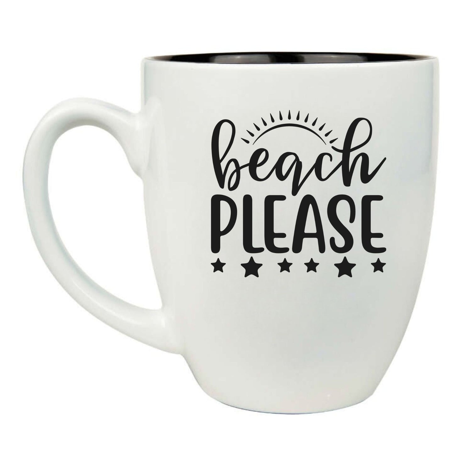 Beach Please 16 oz. White Ceramic Bistro Coffee Mug - Fun Coastal Gift