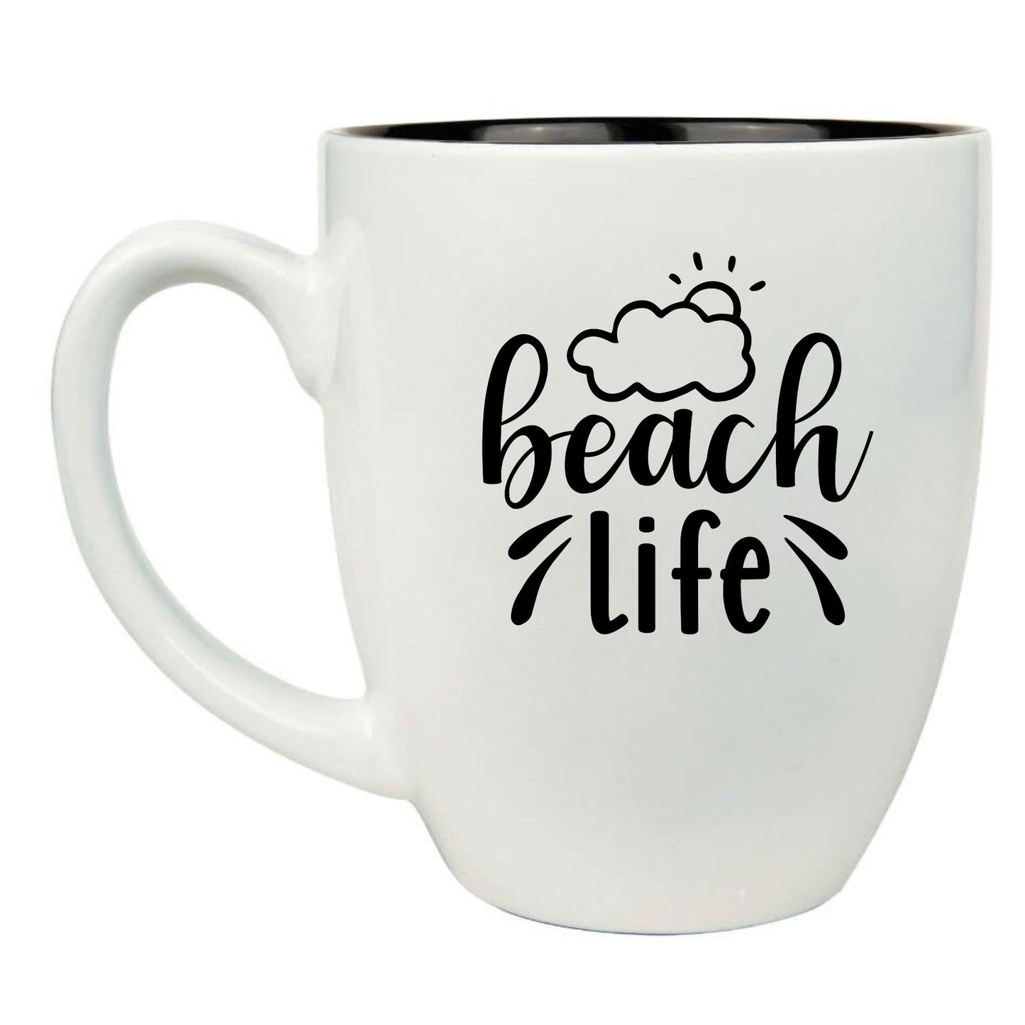 Beach Life 16 oz. White Ceramic Bistro Coffee Mug - Coastal Gift Idea