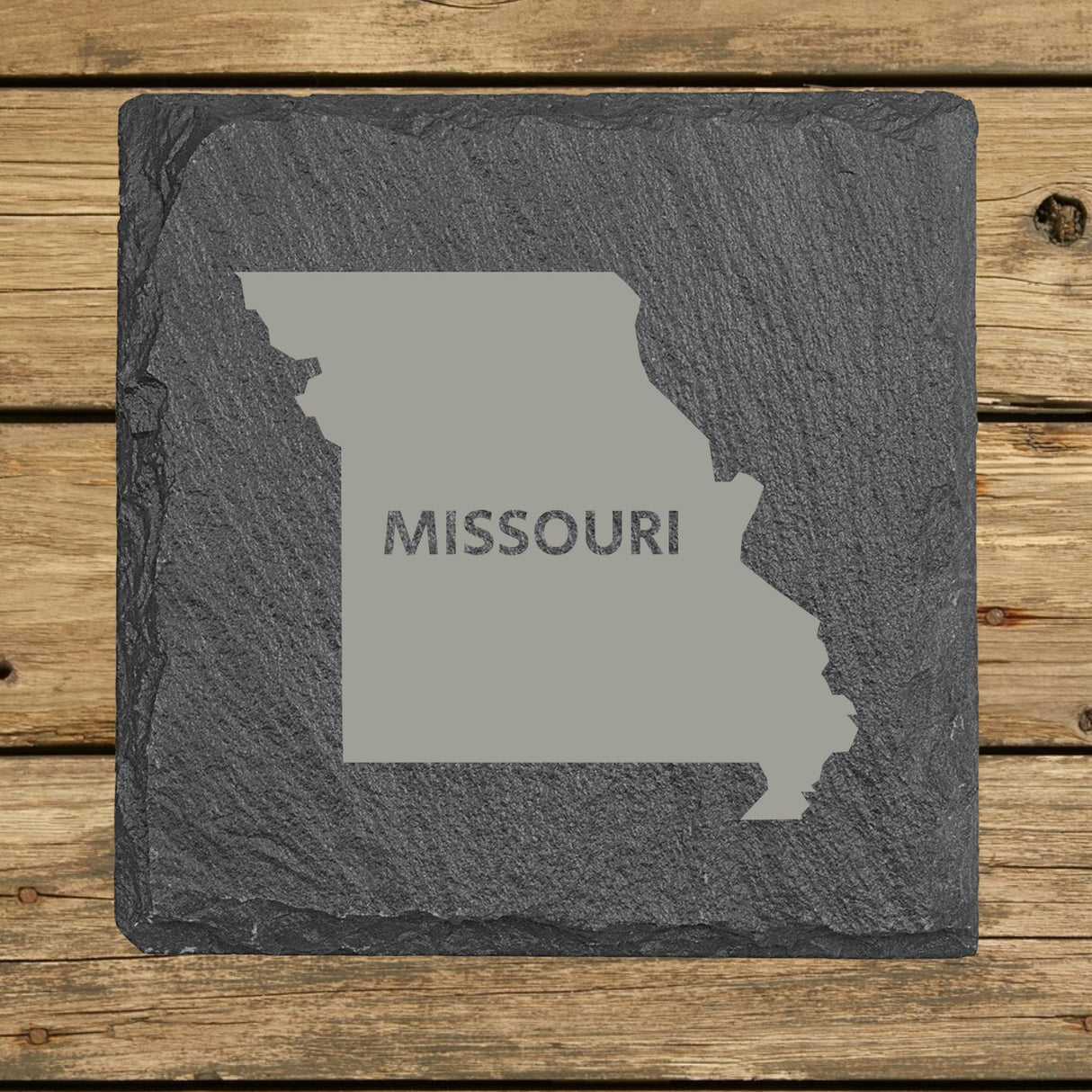 Missouri Slate Coaster Set – Engraved Natural Stone (Set of 4)