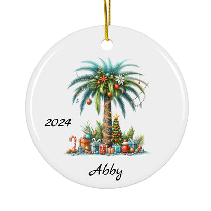 Personalized Palm Tree Christmas Ornament – Custom Ceramic Holiday Decor