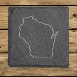 Wisconsin Slate Coaster Set – Engraved Natural Stone (Set of 4)