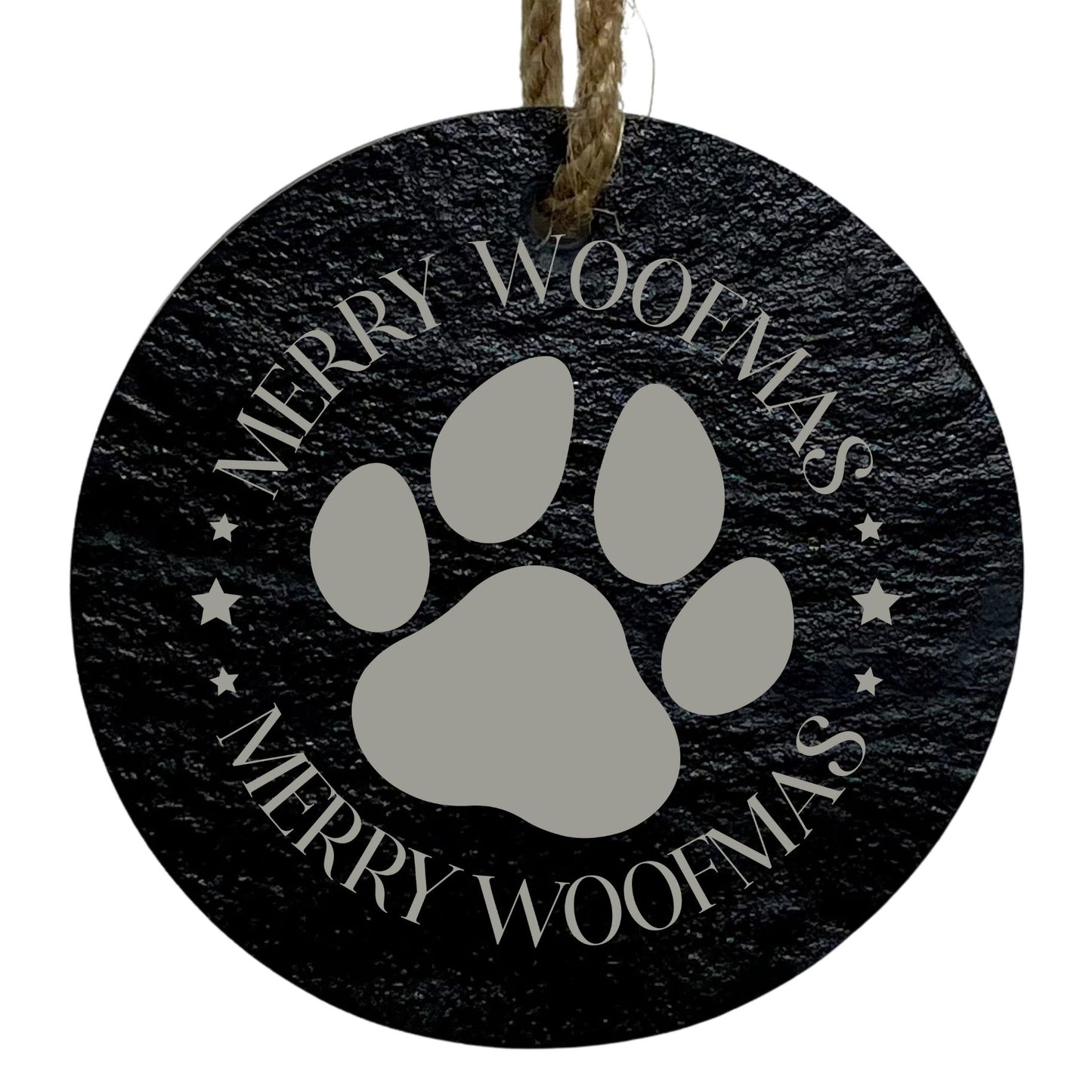 Merry Woofmas 3” Round Slate Ornament - Festive Dog Lover Holiday Decor