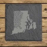 Rhode Island Slate Coaster Set – Engraved Natural Stone (Set of 4)