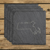 Massachusetts Slate Coaster Set – Engraved Natural Stone (Set of 4)
