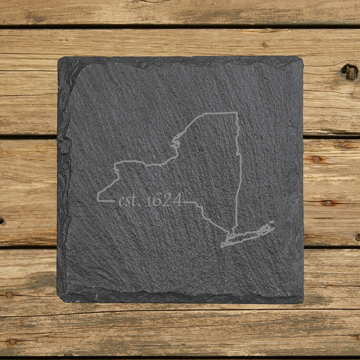 New York Slate Coaster Set – Engraved Natural Stone (Set of 4)