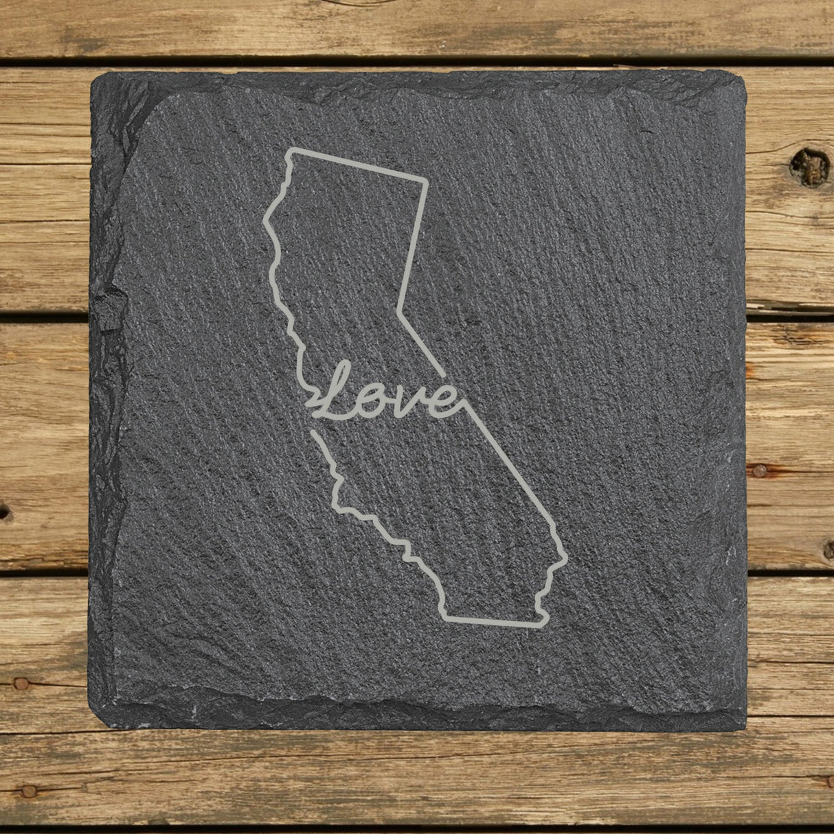 California Slate Coaster Set – Engraved Natural Stone (Set of 4)