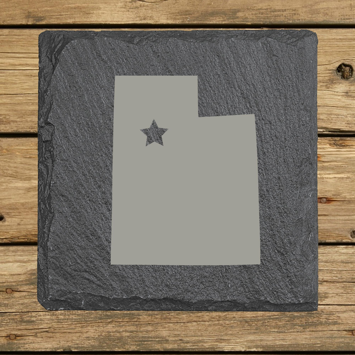 Utah Slate Coaster Set – Engraved Natural Stone (Set of 4)