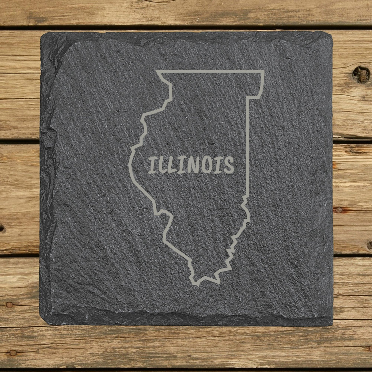 Illinois Slate Coaster Set – Engraved Natural Stone (Set of 4)