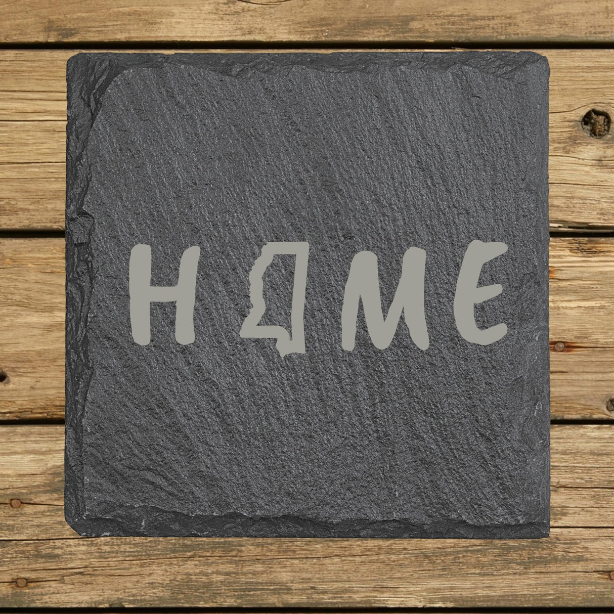 Mississippi Slate Coaster Set – Engraved Natural Stone (Set of 4)