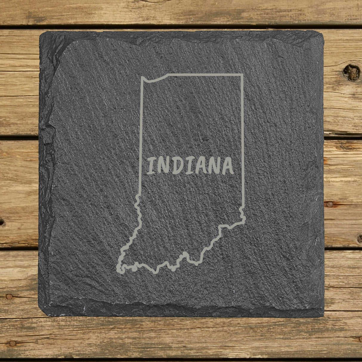 Indiana Slate Coaster Set – Engraved Natural Stone (Set of 4)