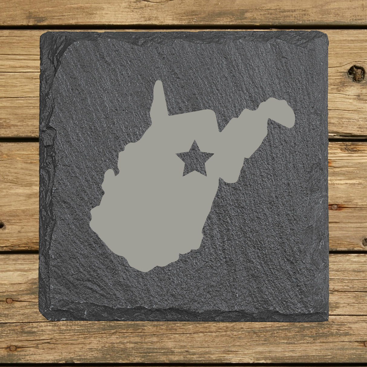 West Virginia Slate Coaster Set – Engraved Natural Stone (Set of 4)