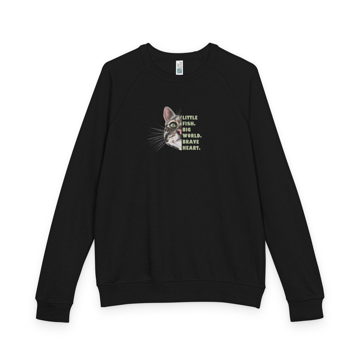 Brave Heart Raglan Crewneck — "Little Fish. Big World. Brave Heart." Flounder Design