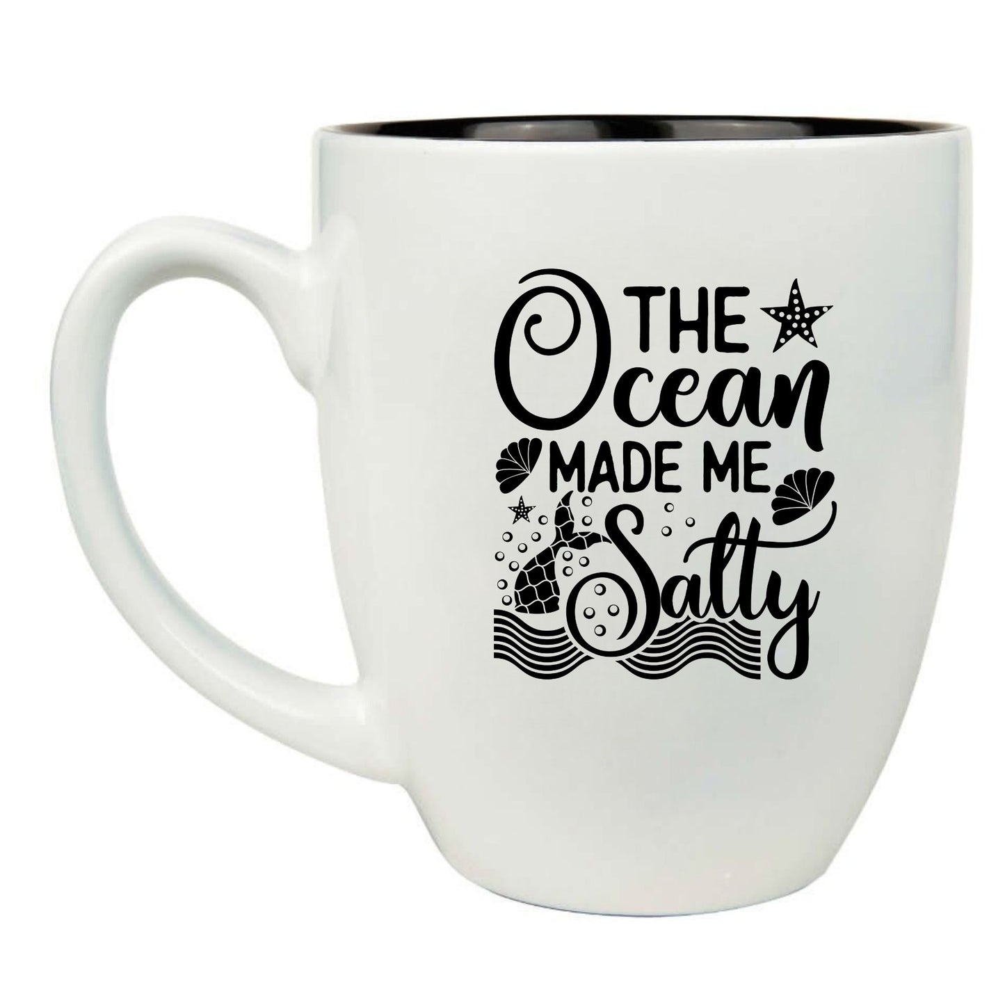 The Ocean Made Me Salty 16 oz. White Ceramic Bistro Coffee Mug - Fun Gift