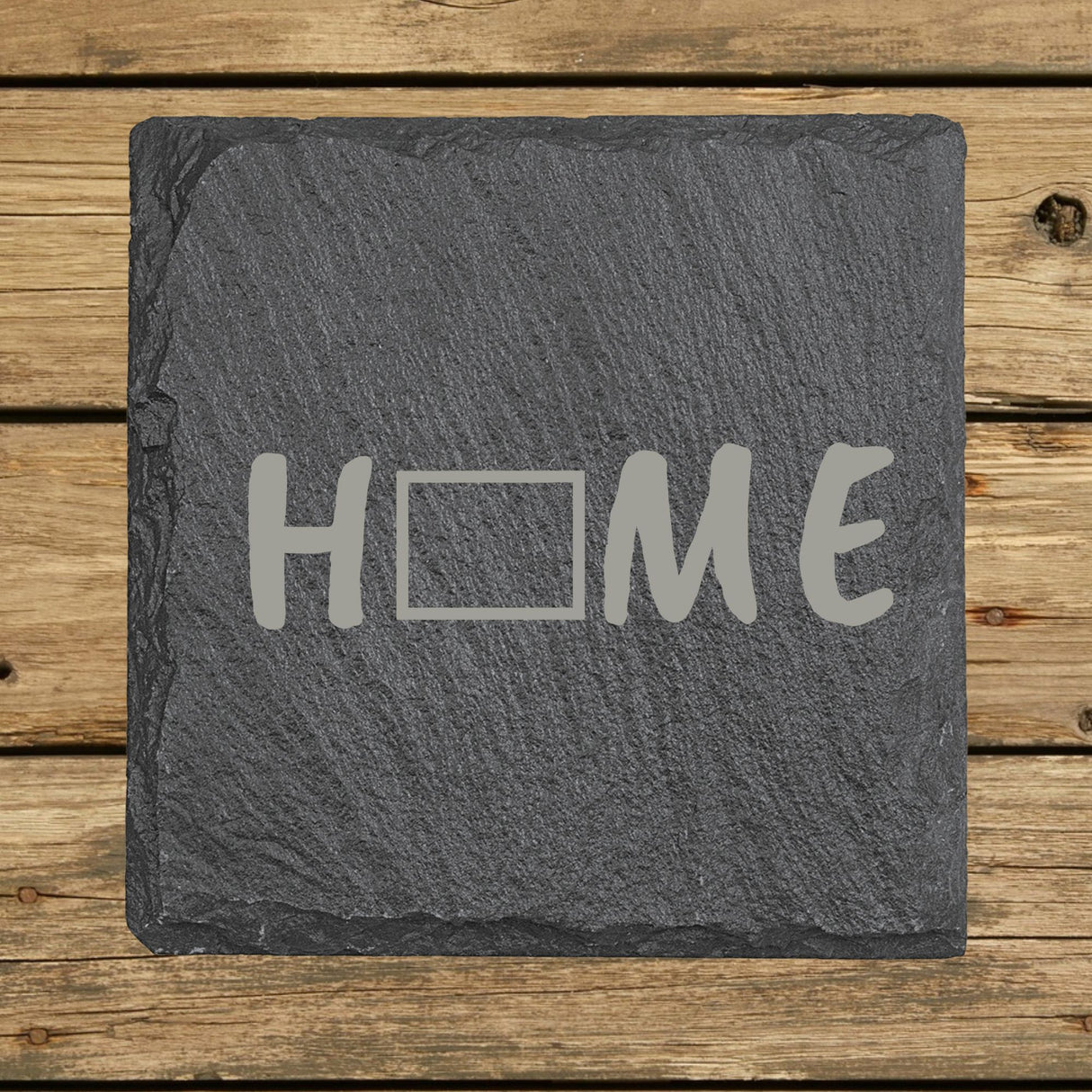 Wyoming Slate Coaster Set – Engraved Natural Stone (Set of 4)