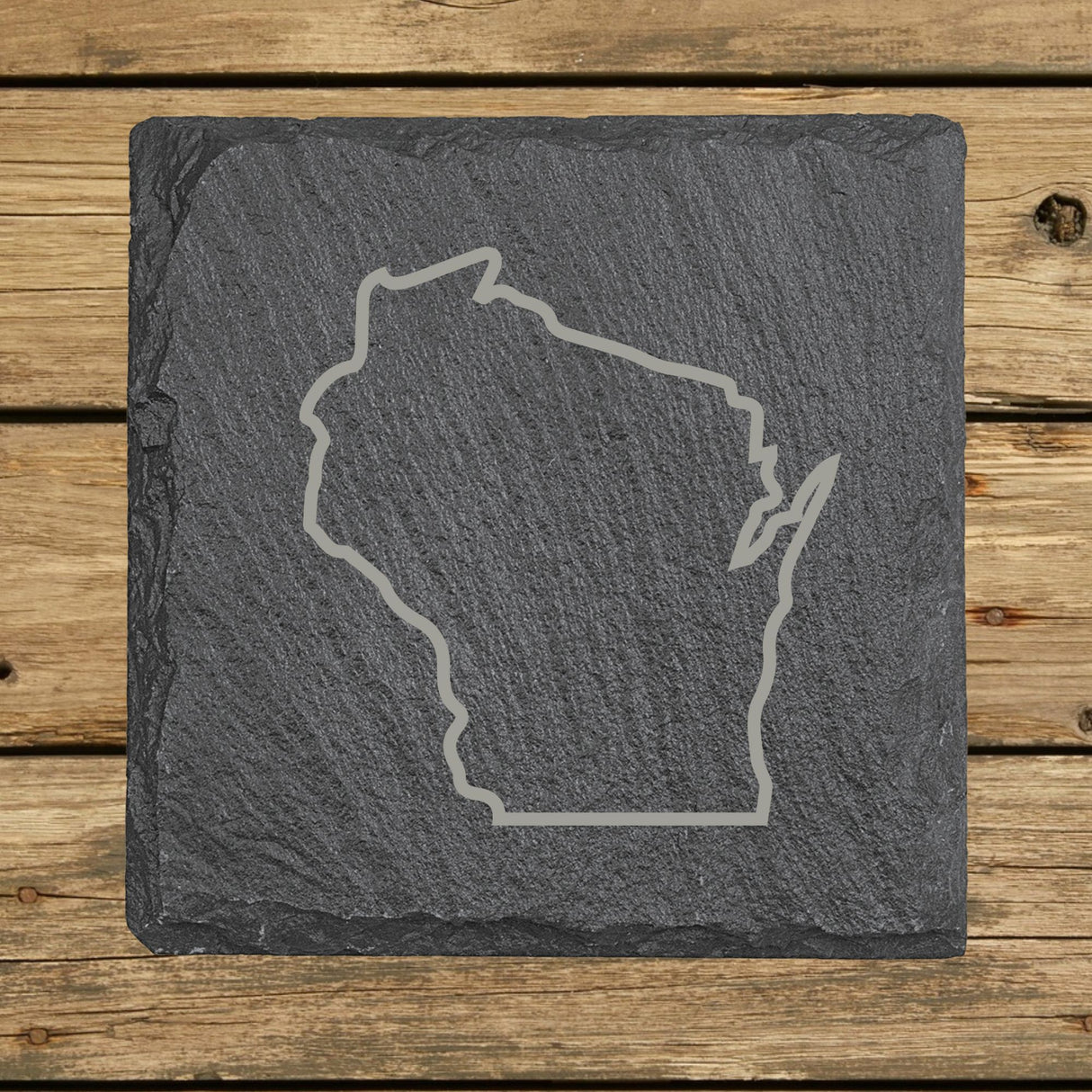 Wisconsin Slate Coaster Set – Engraved Natural Stone (Set of 4)
