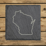Wisconsin Slate Coaster Set – Engraved Natural Stone (Set of 4)
